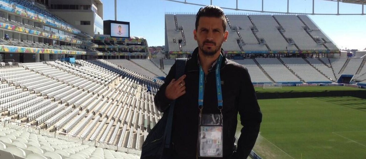 O jornalista argentino Jorge Luiz López, de 38 anos, na Arena Corinthians (Crédito: Reprodução/ Acervo Pessoal)