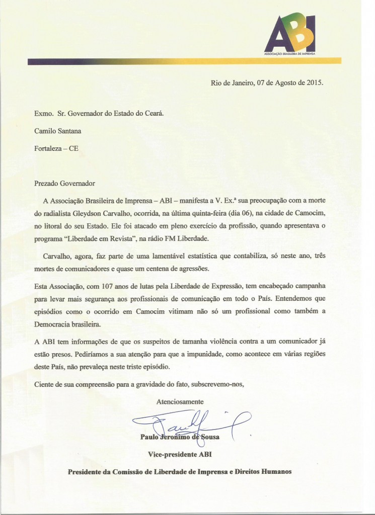 Correspondência ao Governador Camilo Santana - ABI