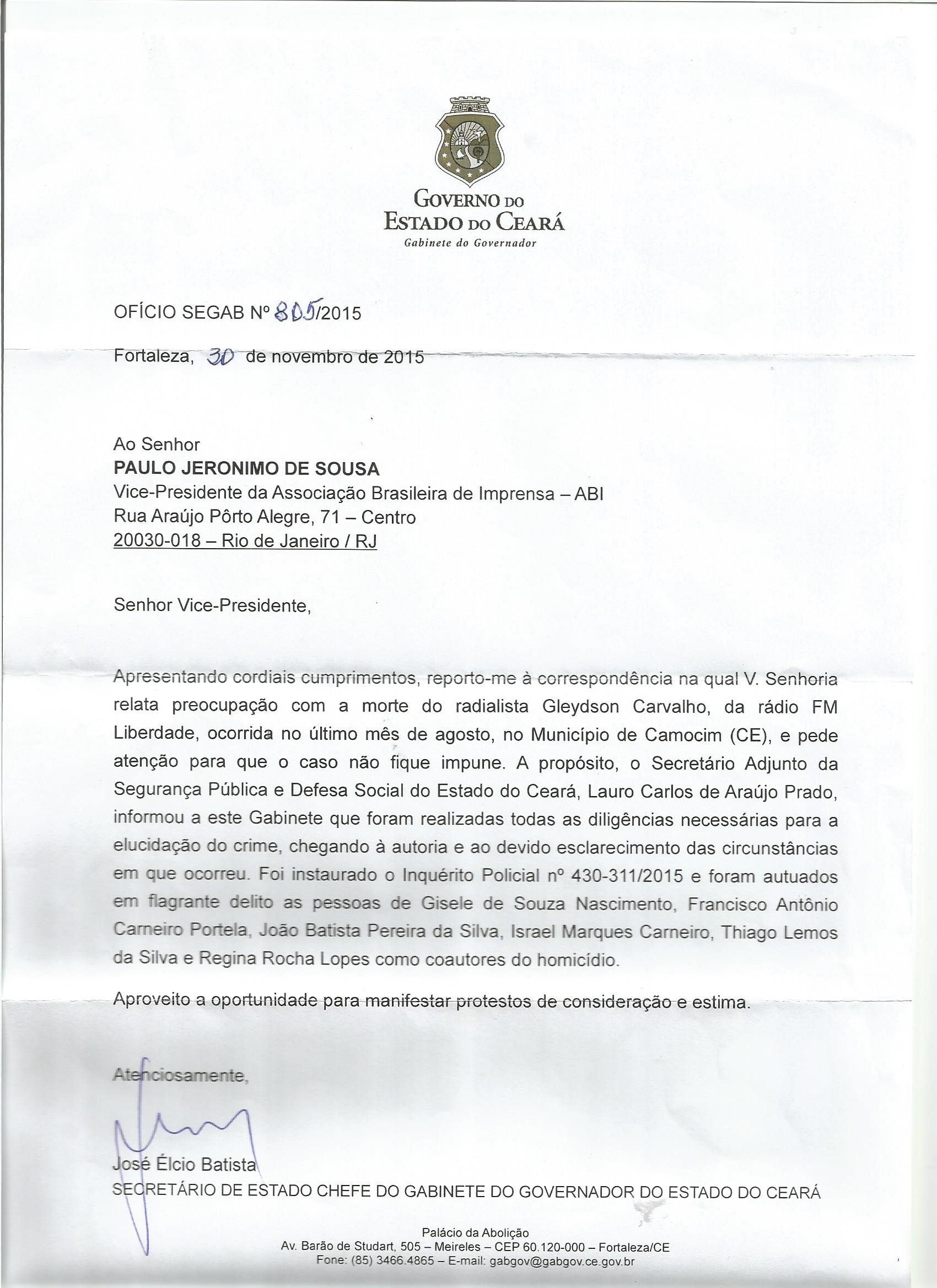 Carta Resposta Governo do Estado do Ceará